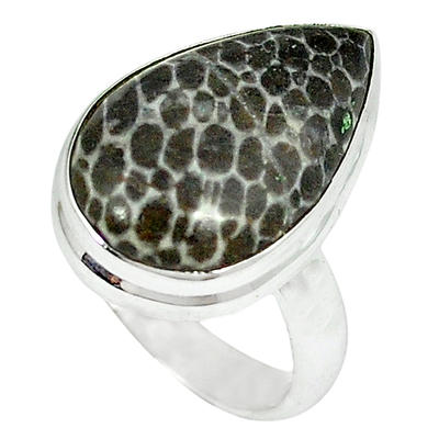 Black Fossil Stone Ring