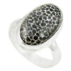 Natural Black Fossil Stone Rings