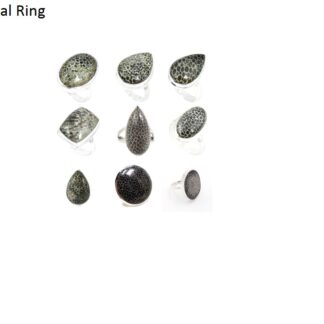 black fossil coral stone natural gemstone cabochon .925 sterling silver ring price