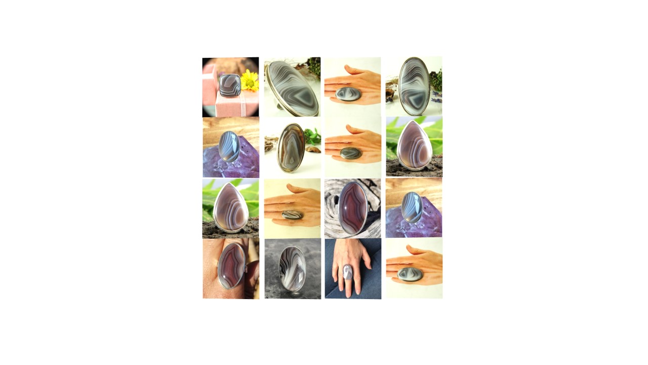 botswana agate stone natural gemstone cabochon 925 sterling silver ring