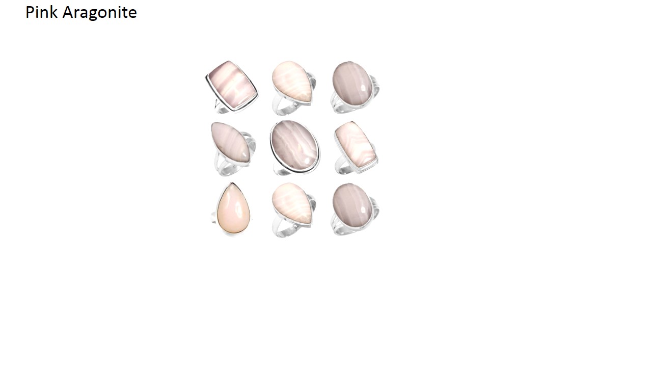 pink aragonite stone natural-gemstone cabochon 925 sterling silver ring