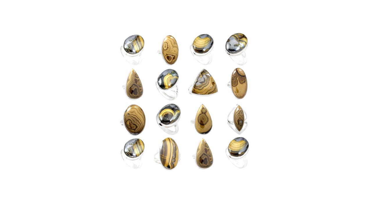schalenblende stone natural gemstone cabochon 925 sterling silver ring