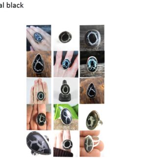 septarian crystal black stone natural gemstone cabochon 925 sterling silver ring