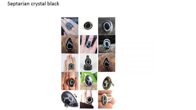 septarian crystal black stone natural gemstone cabochon 925 sterling silver ring