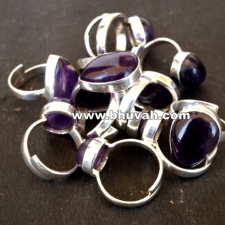amethyst stone natural gemstone cabochon 925 sterling silver adjustable size ring