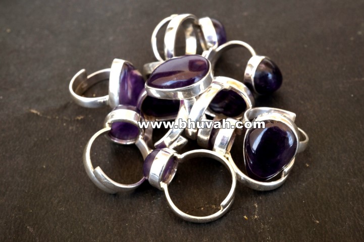 amethyst stone natural gemstone cabochon 925 sterling silver adjustable size ring