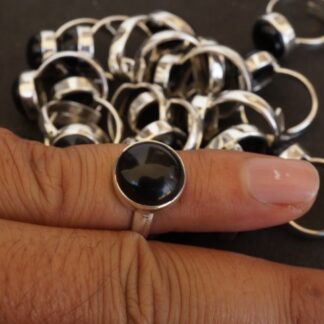black onyx stone gemstone cabochon 925 sterling silver adjustable ring size