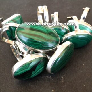 malachite stone gemstone natural cabochon 925 sterling silver adjustable size ring