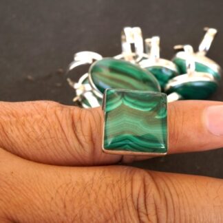 malachite stone gemstone natural cabochon 925 sterling silver adjustable size ring