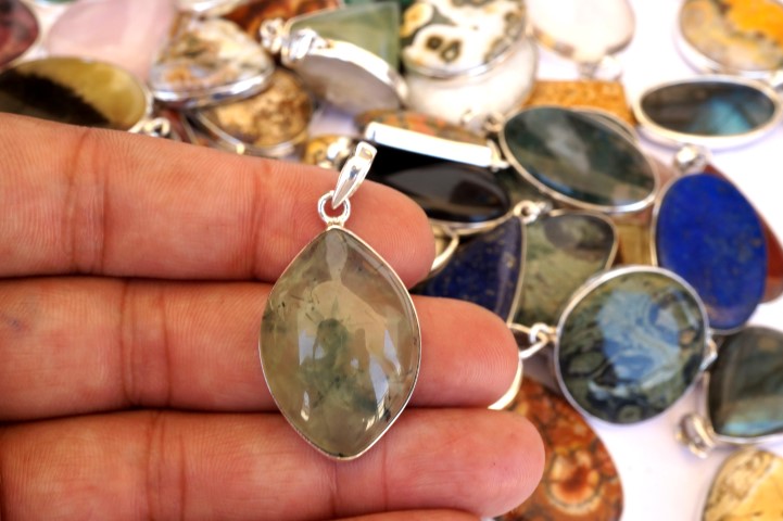 mix stone natural gemstone cabochon 925 silver pendant