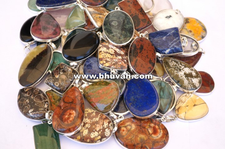 mix stone natural gemstone cabochon 925 sterling silver pendant