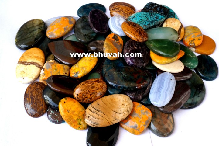 Natural Gemstone Cabochon Stone Mix 1 kg Wholesale Lot With Hole