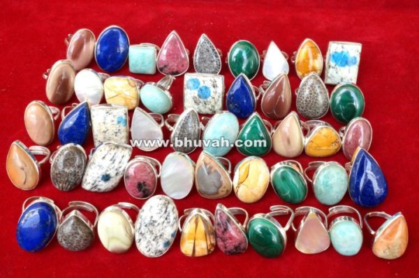 Natural Stone Gemstone Cabochon Mix Ring Wholesale Lot