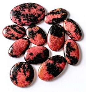 Natural Rhodonite Cabochon 100 gram Mix Size Shape Gemstone Wholesale Lot 9-11 Pieces Bunch Stone