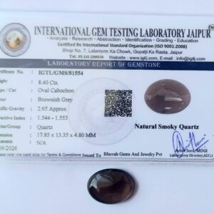 Natural Certified Smoky Quartz 8.40 carat with certificate oval shape cabochon