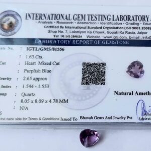 Certified Heart Shape Natural Amethyst Stone 1.63 carat Weight